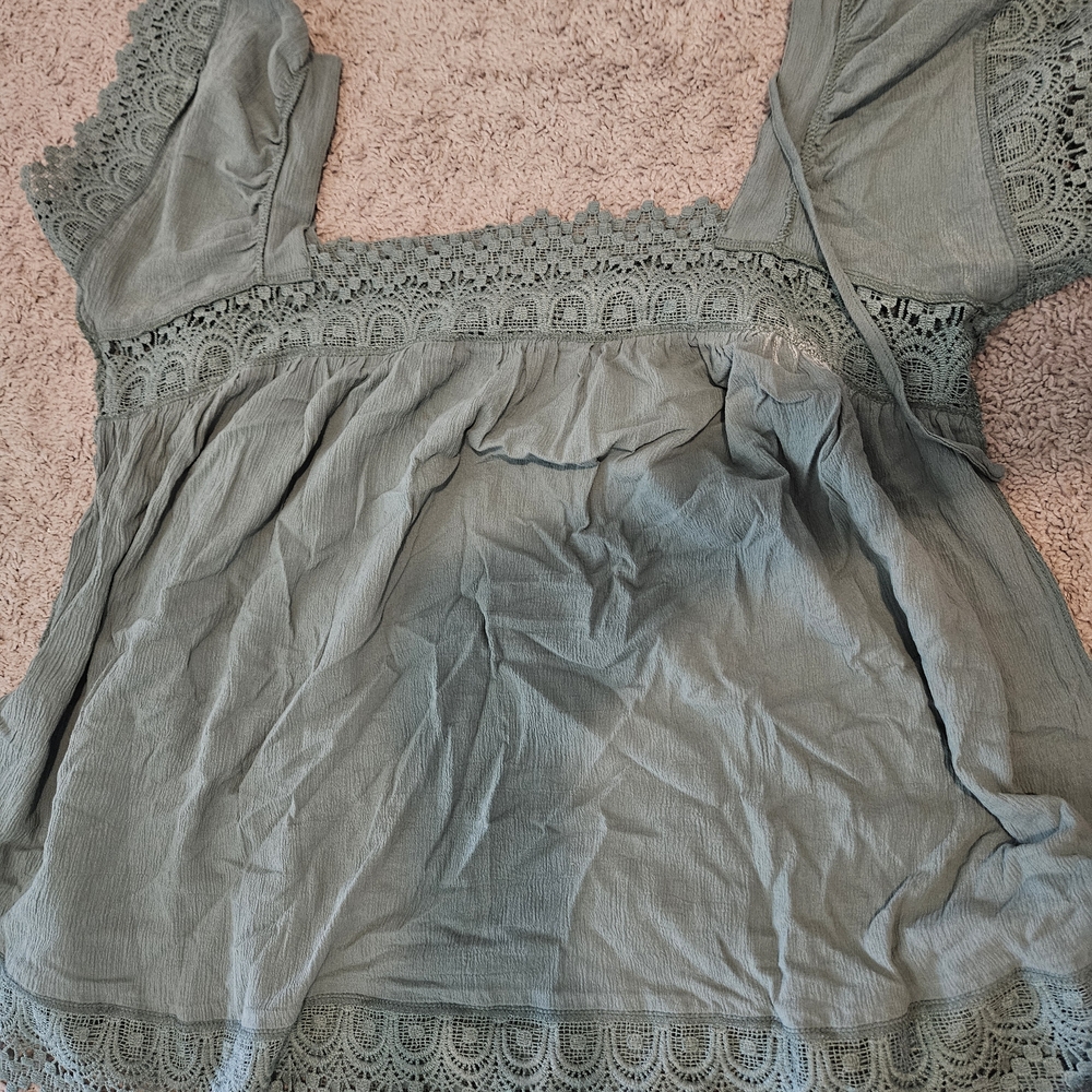 Elegant Lace Trimmed Green Top